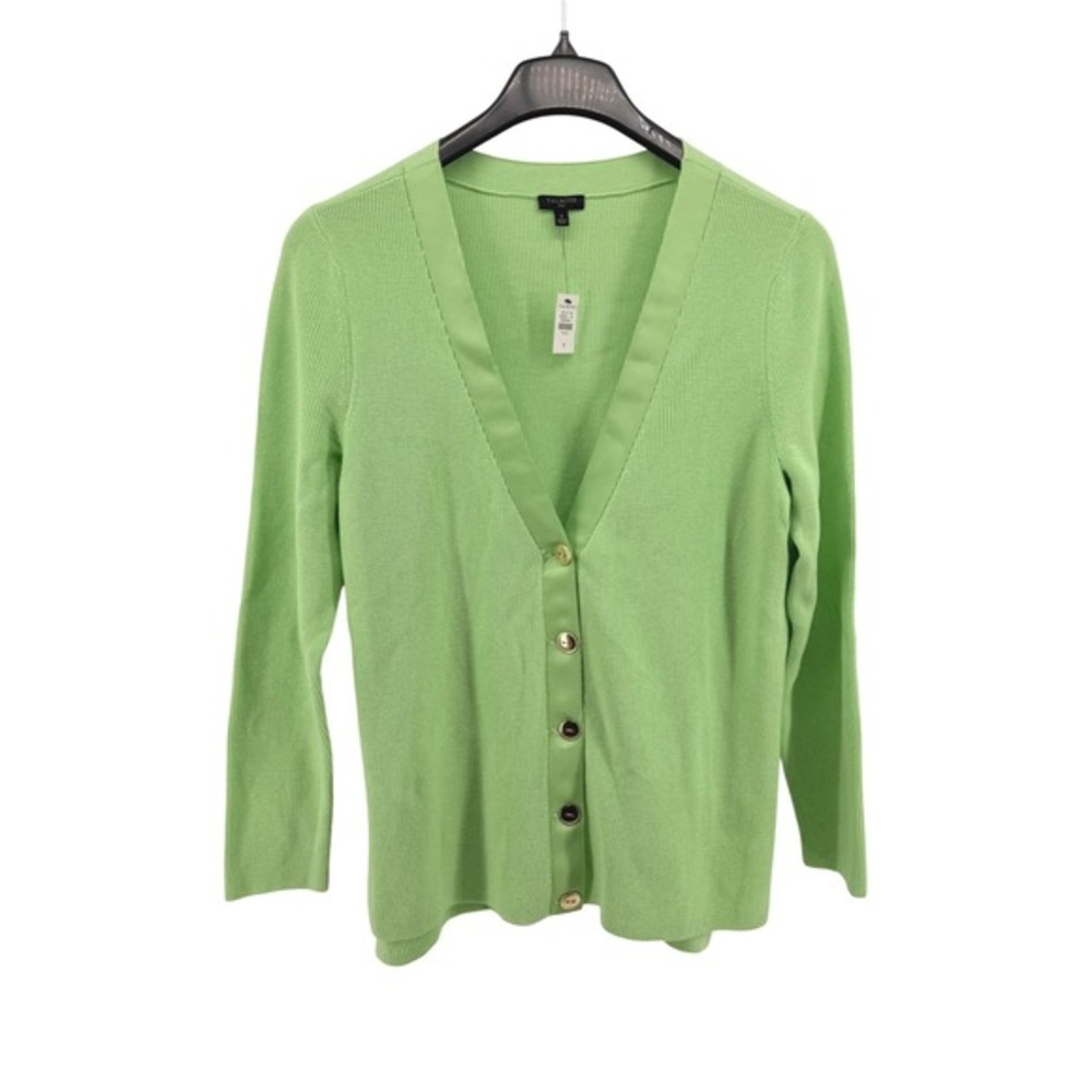 NEW Talbots Cardigan Women 1X Cardigan Green V-Neck Grosgrain Trim Gold Buttons